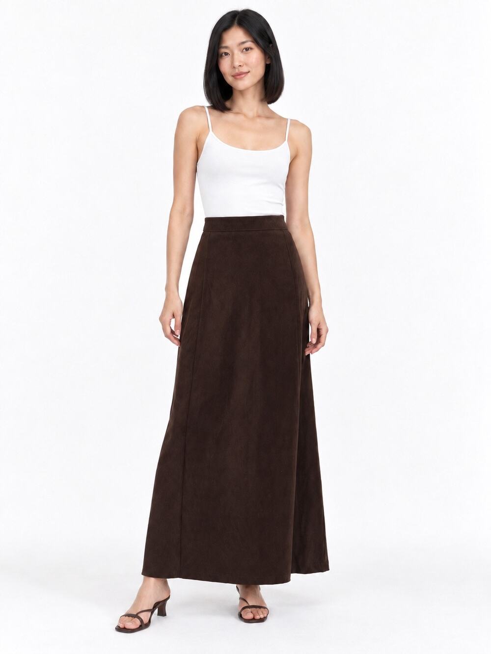 Vintage Y2K White Stag Dark Brown Stretch A-Line Maxi Skirt